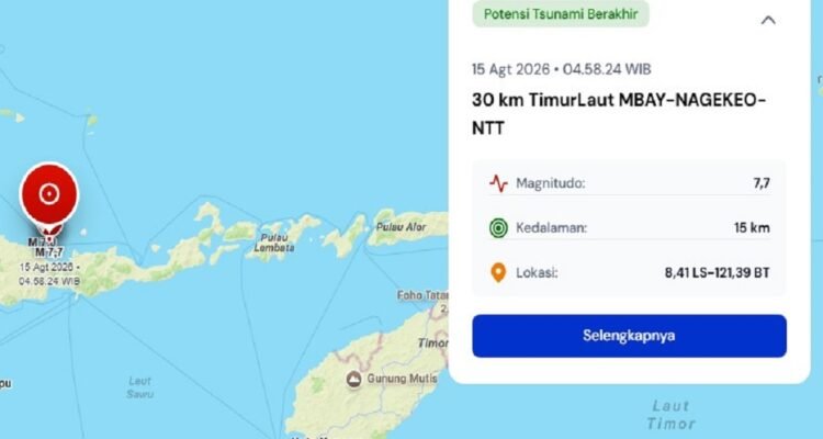M 7.7 Earthquake Strikes Nagekeo, NTT, BMKG Issues Tsunami Early Warning