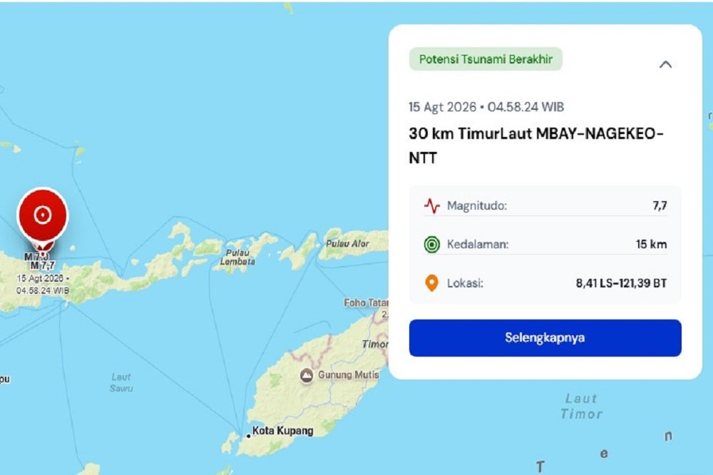 M 7.7 Earthquake Strikes Nagekeo, NTT, BMKG Issues Tsunami Early Warning